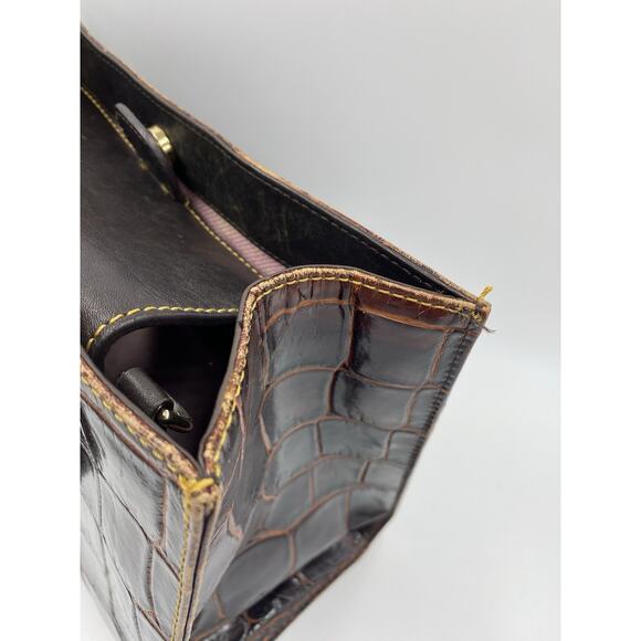 Dooney & Bourke Janine Crocodile Embossed Leather Satchel Handbag Purse Brown - Picture 9 of 16